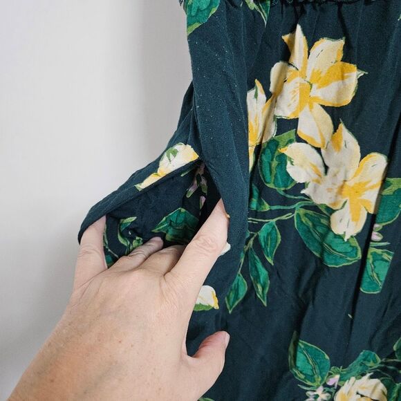 Patrons of Peace Tropical Jumpsuit Women's Med Green Smocked Top Cropped Rayon* - Picture 7 of 10